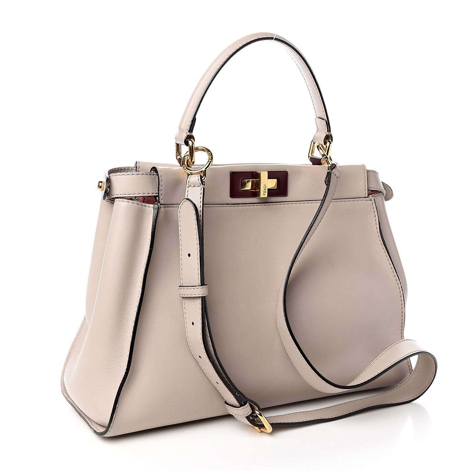 Fendi Vitello Seta Shiny Nappa Medium Peekaboo Iconic Satchel Grigio Polvere Bois de Rose 2 of 10