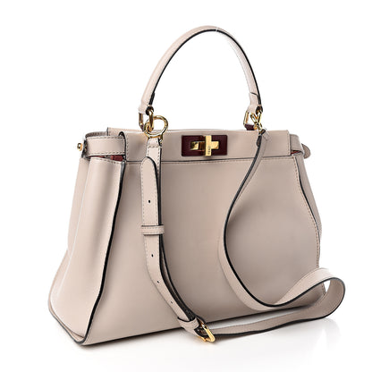 Fendi Vitello Seta Shiny Nappa Medium Peekaboo Iconic Satchel Grigio Polvere Bois de Rose 2 of 10
