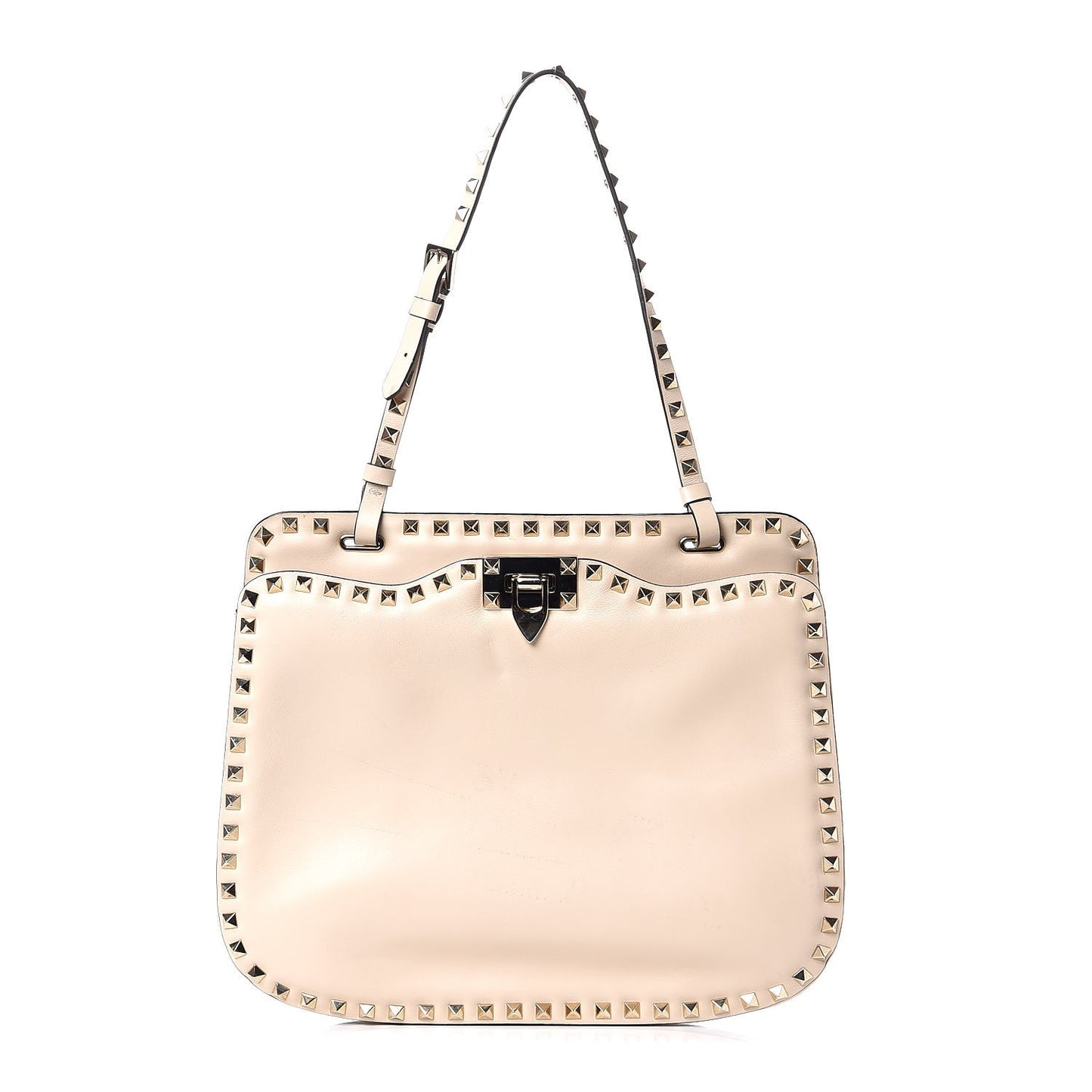 Vitello Rockstud Shoulder Satchel Ivory