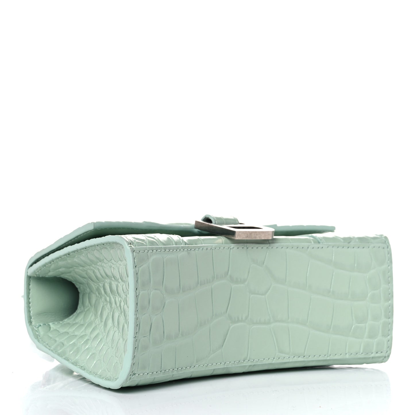 Shiny Calfskin Crocodile Embossed Hourglass Top Handle Bag XS Light Green