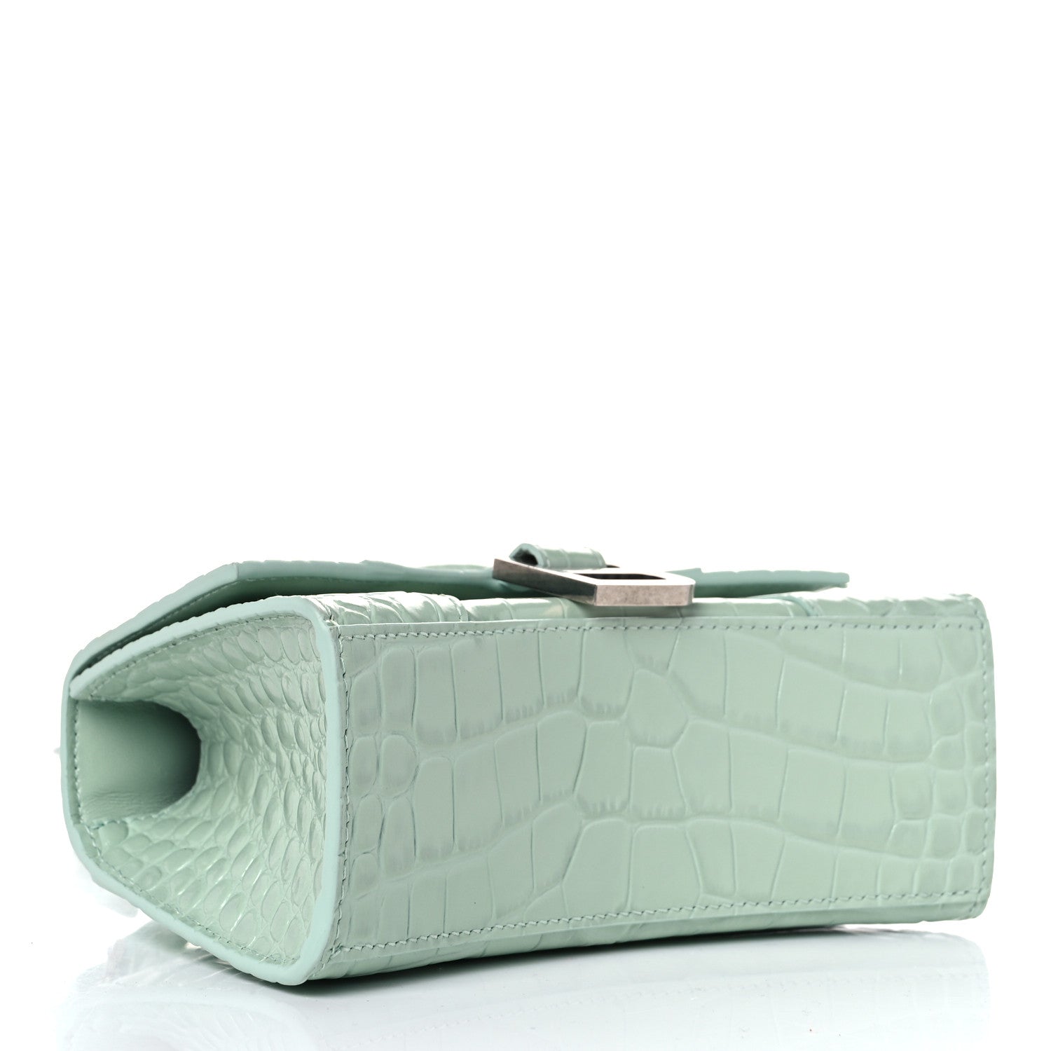 Balenciaga Shiny Calfskin Crocodile Embossed Hourglass Top Handle Bag XS Light Green 4 of 10
