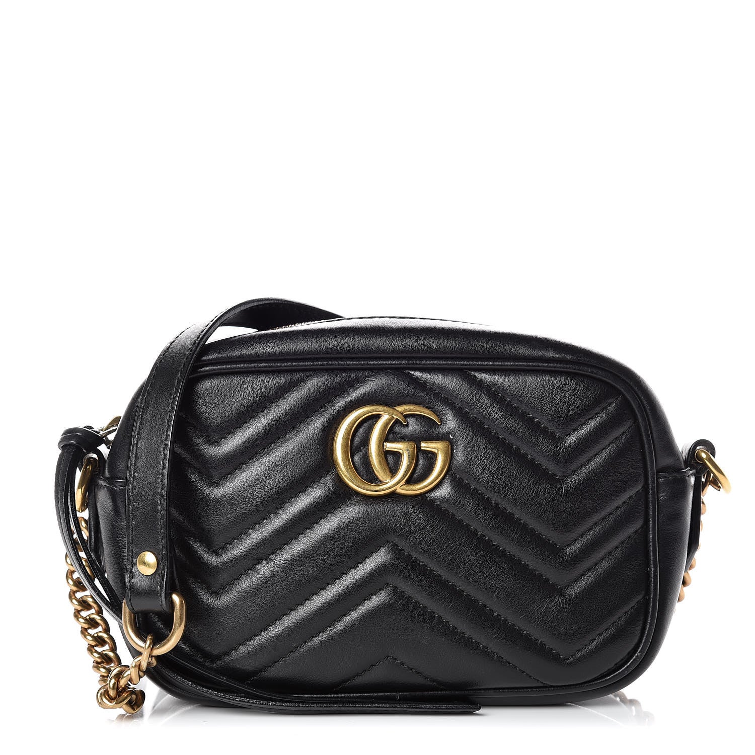 Gucci Calfskin Matelasse Mini GG Marmont Chain Shoulder Bag Black 1 of 9