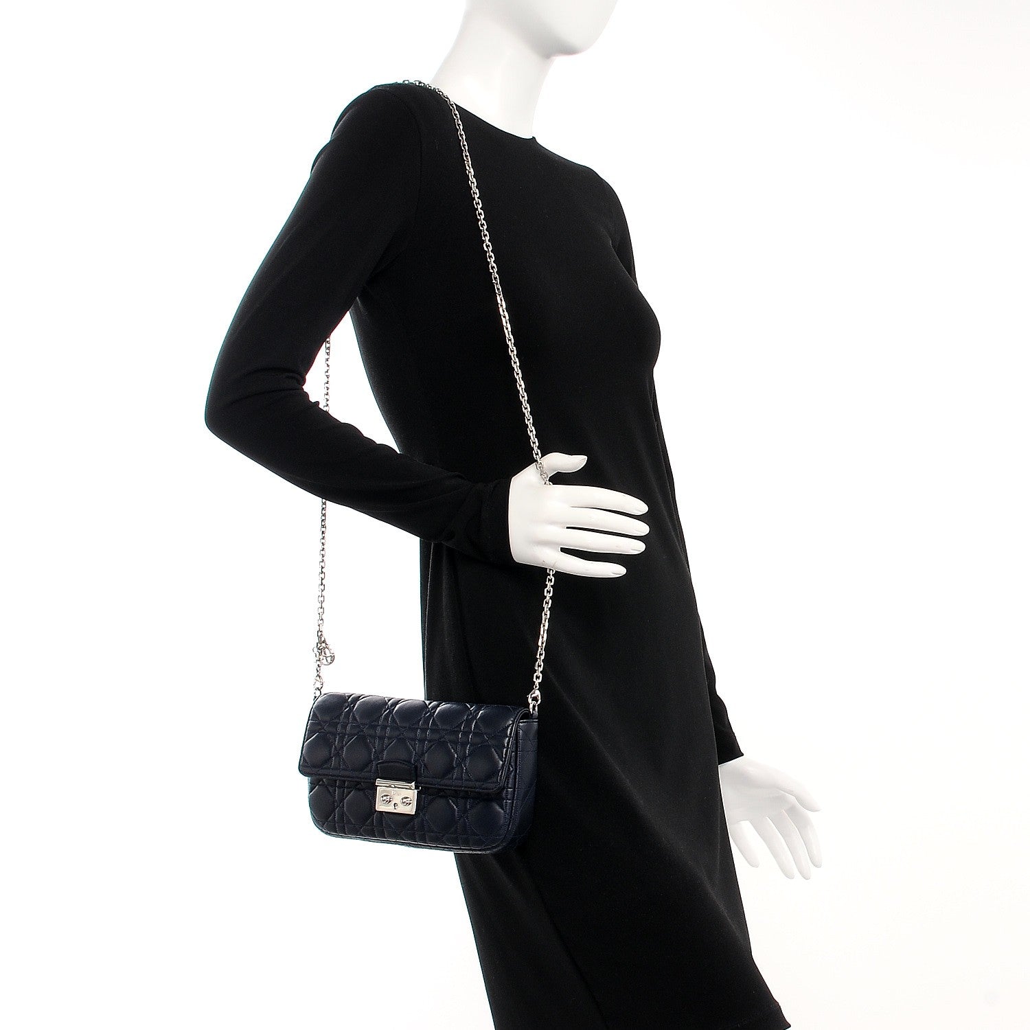 Christian Dior Lambskin Cannage Miss Dior Promenade Pouch Navy Blue 2 of 8
