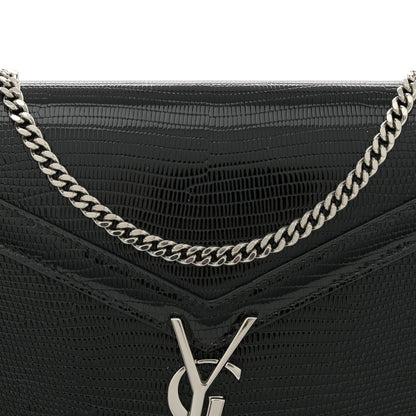 Saint Laurent Calfskin Lizard Embossed Monogram Cassandra Chain Wallet Black 7 of 11