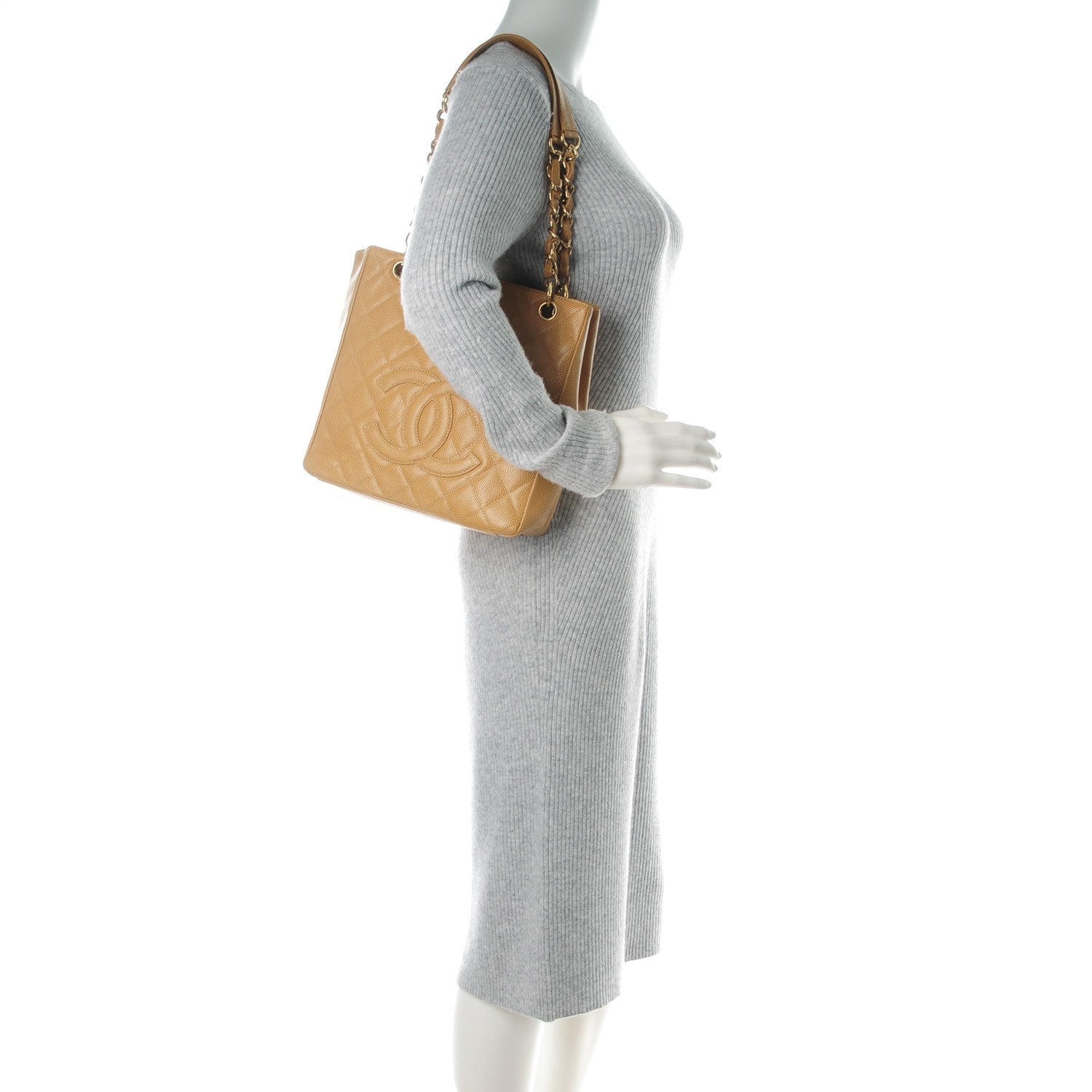 Chanel Caviar Quilted Petit Shopping Tote PST Beige 2 of 9
