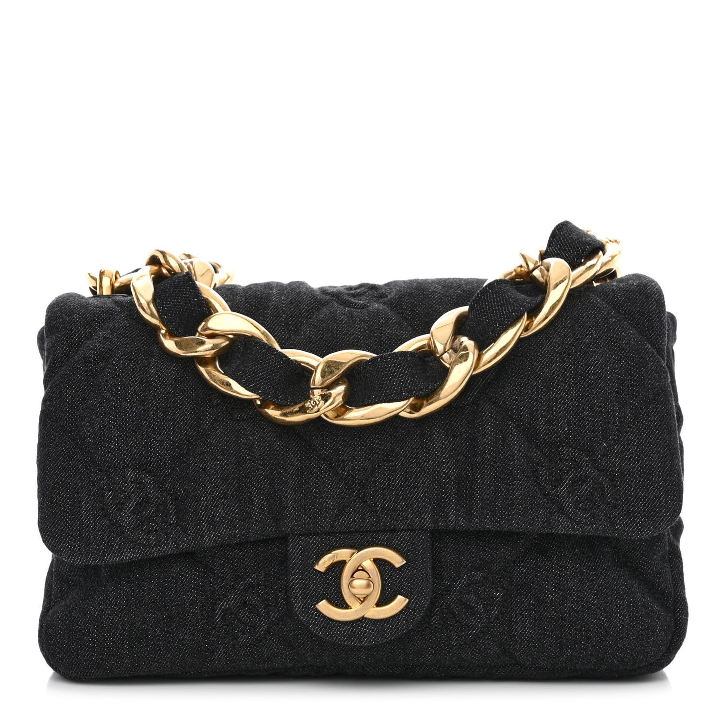Denim Quilted Medium Funky Town Flap Black