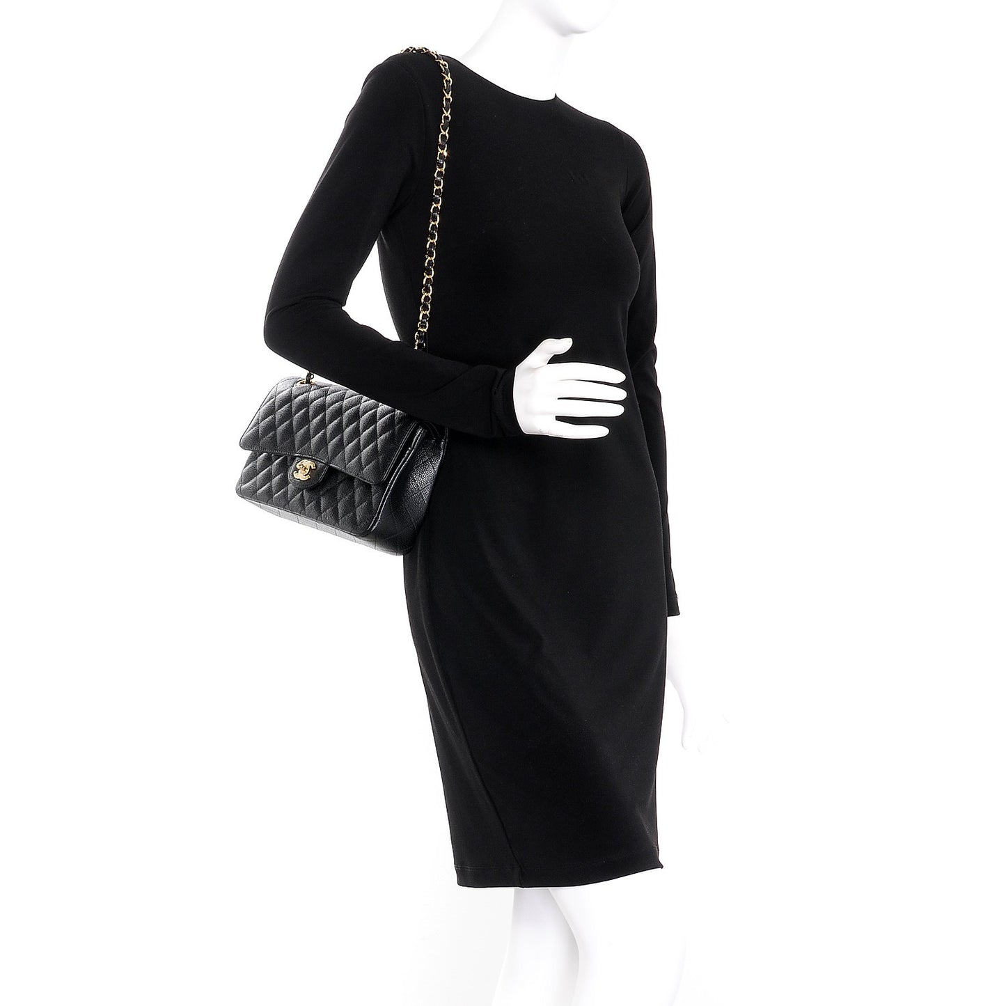 Caviar Quilted Medium Double Flap Black