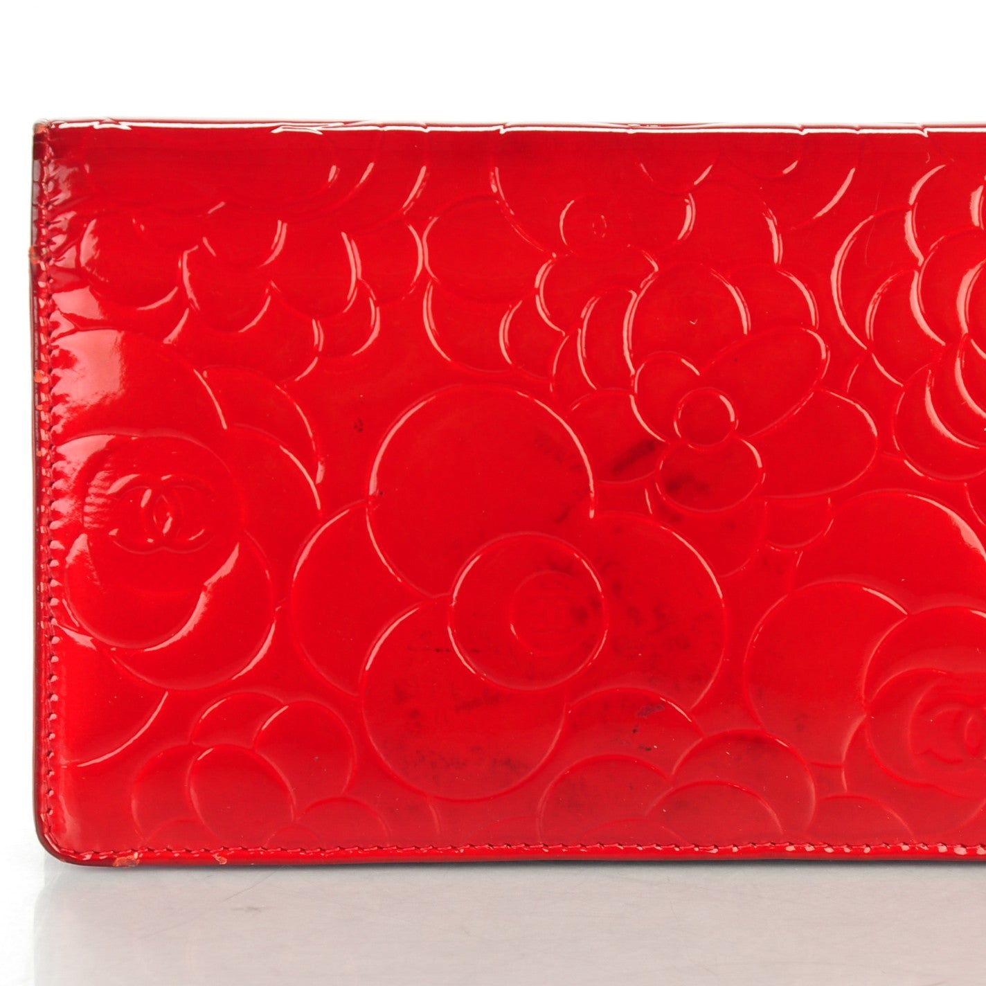 Patent Camellia Embossed Yen Wallet Red