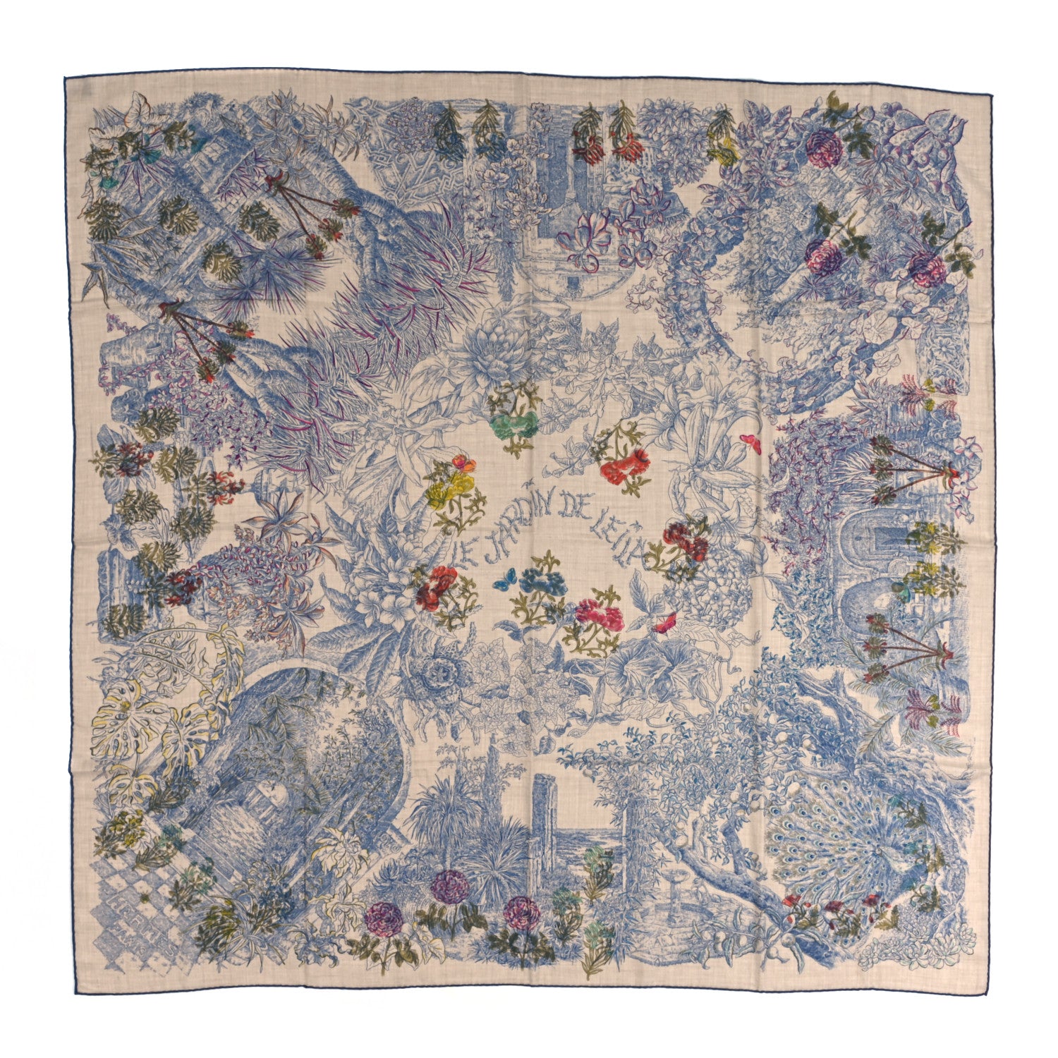 Hermes Chale Cashemire Le Jardin De Leila Au Bloc Shawl 140 Naturel Encre Multi 1 of 5
