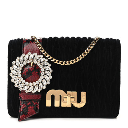 Miu Miu Velluto Matelasse Ayers Crystal Embellished Shoulder Bag Nero Black Rosso 1 of 7