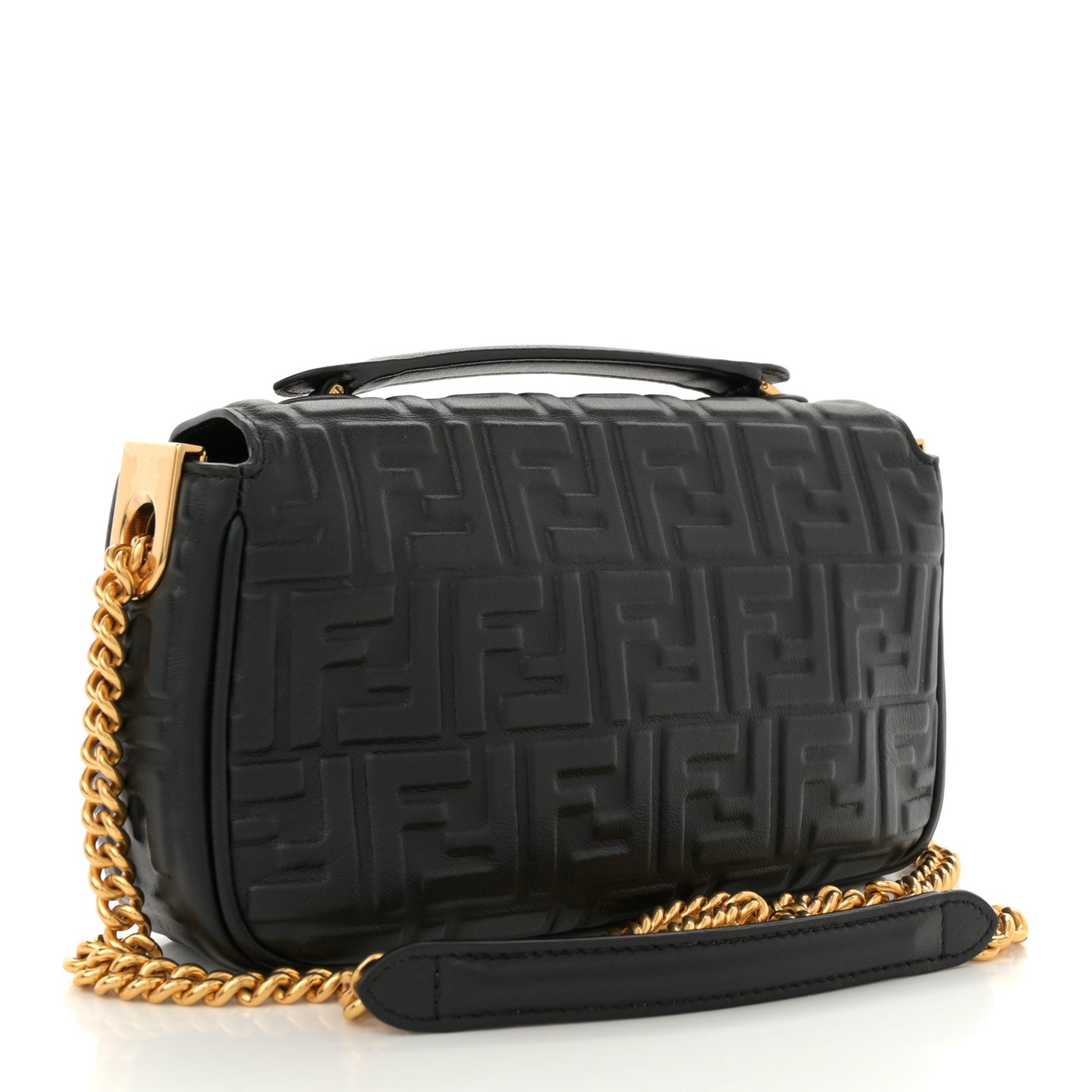 Nappa Small FF Embossed Mid Chain Baguette Black