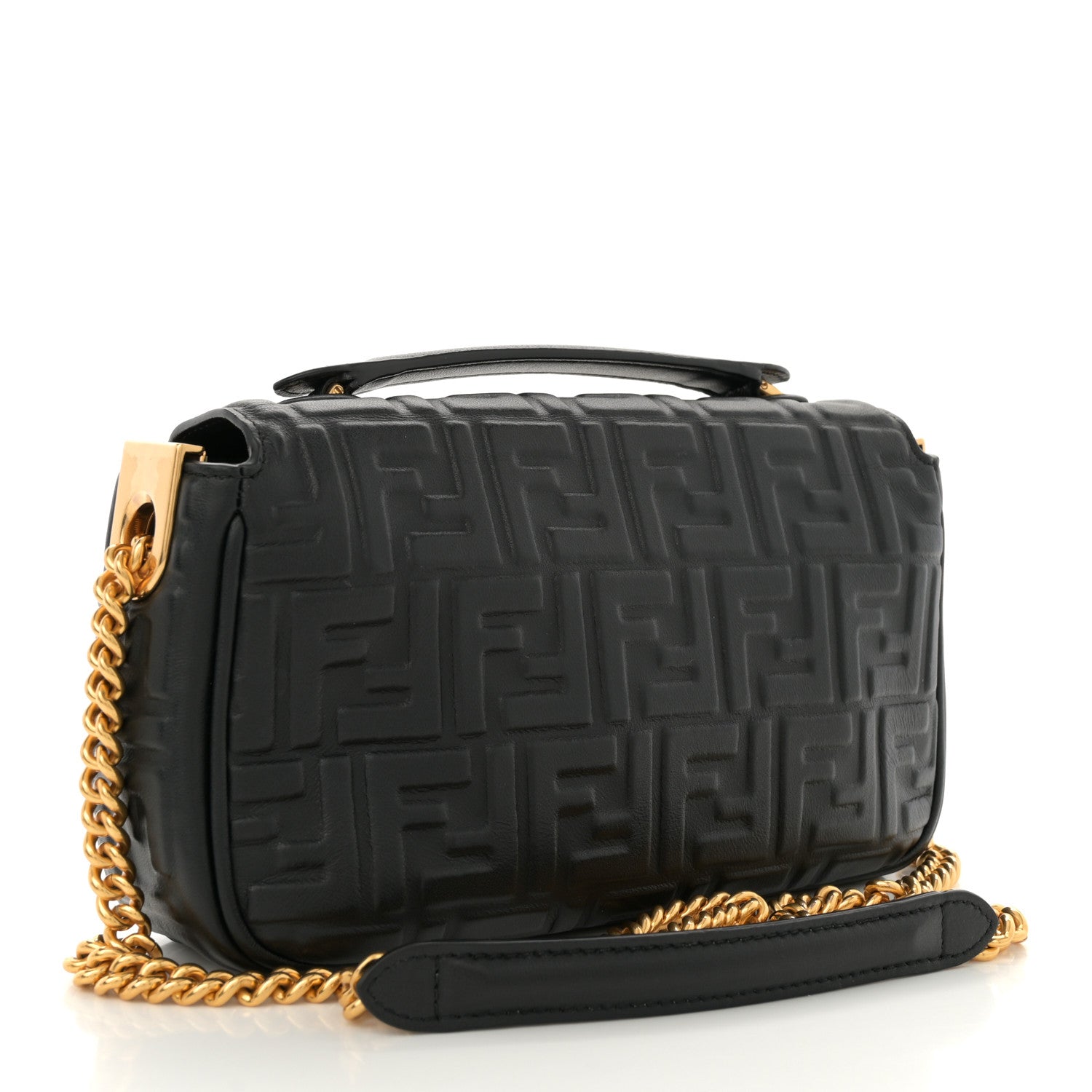 Fendi Nappa Small FF Embossed Mid Chain Baguette Black 3 of 12