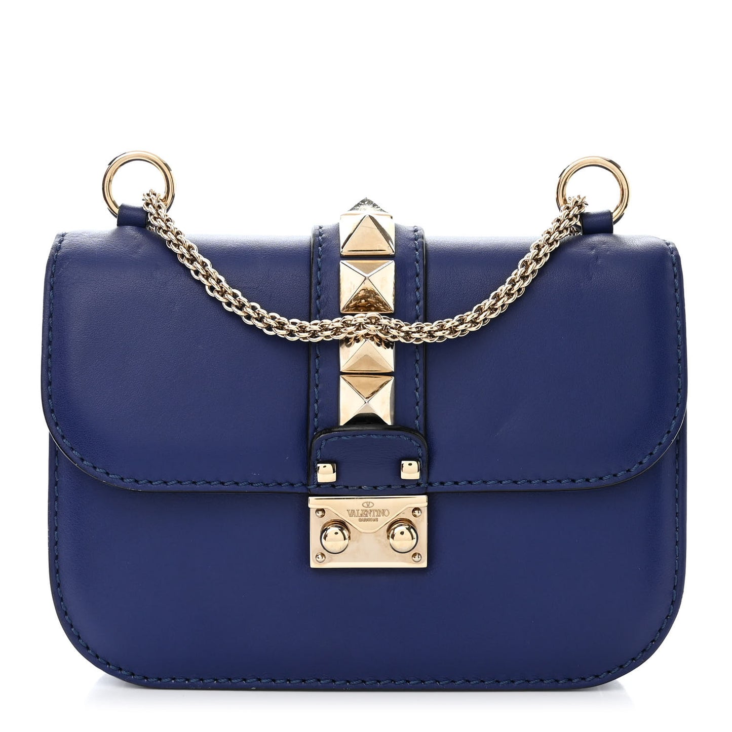 Vitello Small Glam Lock Rockstud Flap Blue China
