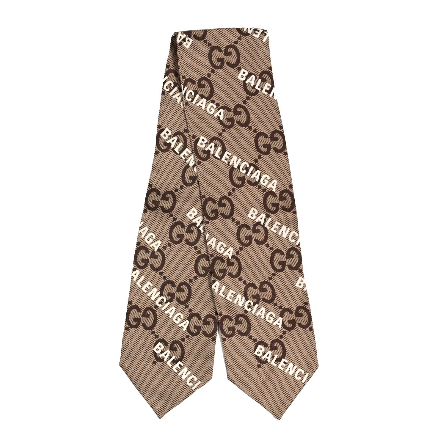 Gucci X BALENCIAGA Silk Twill Maxi GG Monogram GG B Neck Bow Scarf Beige White 2 of 3