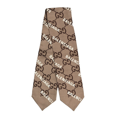 Gucci X BALENCIAGA Silk Twill Maxi GG Monogram GG B Neck Bow Scarf Beige White 2 of 3
