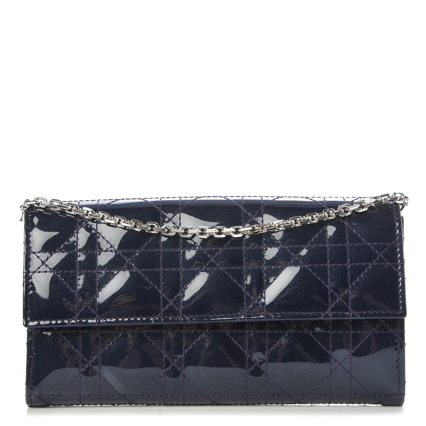 Patent Cannage Lady Dior Rendezvous Wallet On Chain Blue Nuit