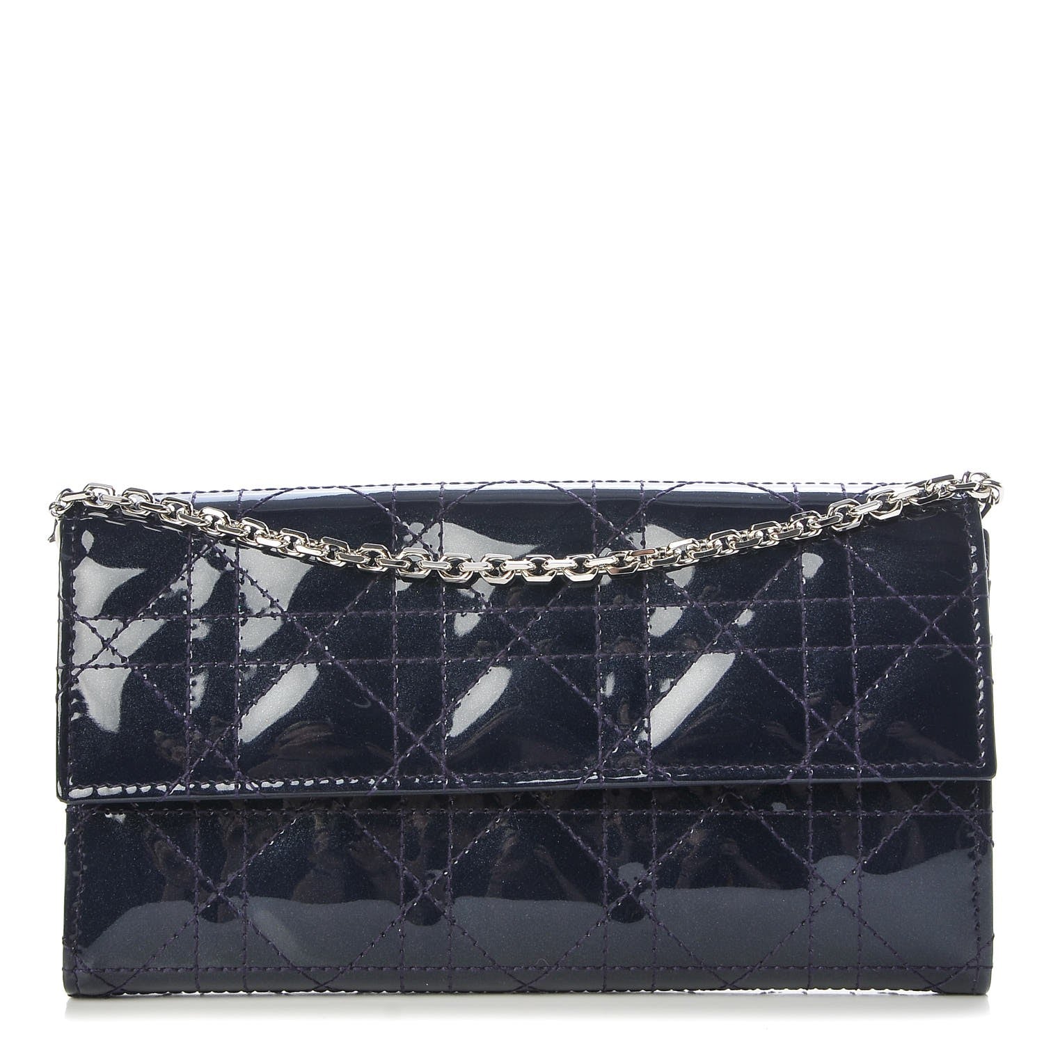 Christian Dior Patent Cannage Lady Dior Rendezvous Wallet On Chain Blue Nuit 1 of 9