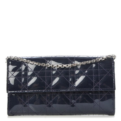 Christian Dior Patent Cannage Lady Dior Rendezvous Wallet On Chain Blue Nuit 1 of 9