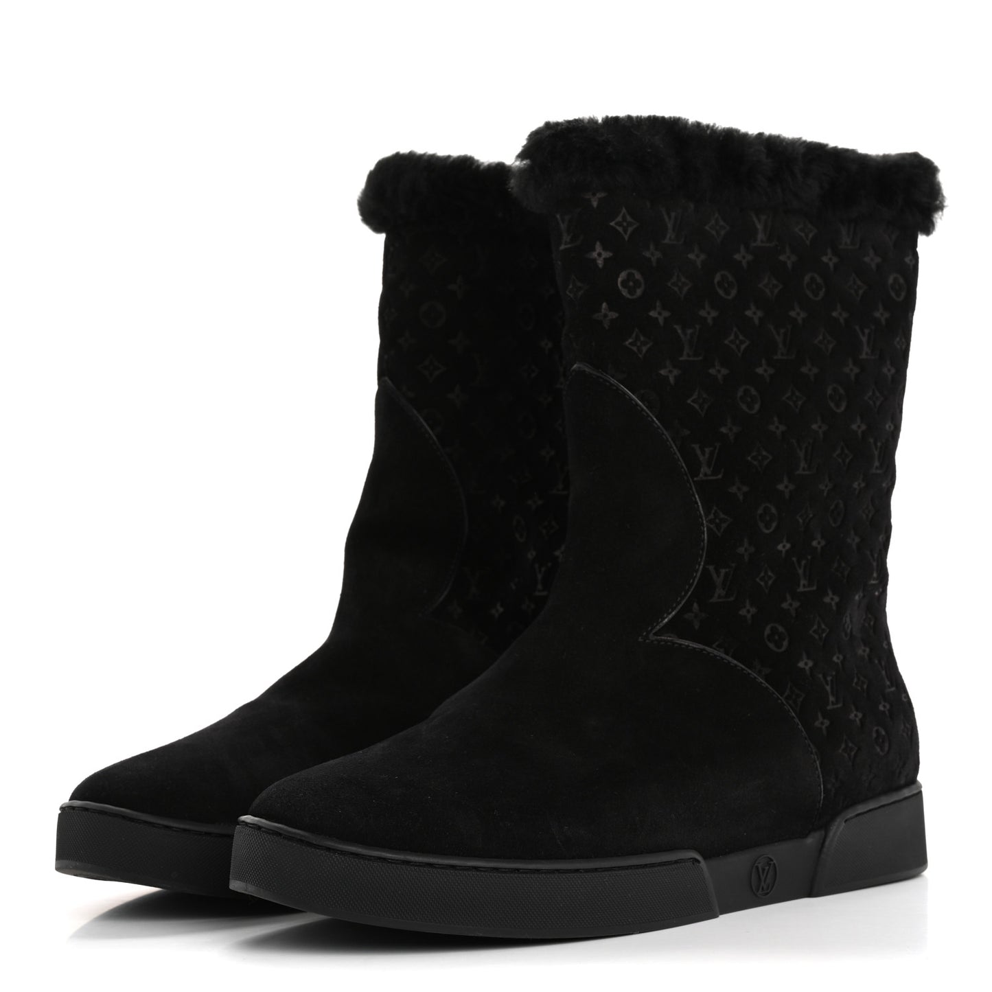 Suede Calfskin Shearling Flat Boot 38.5 Black