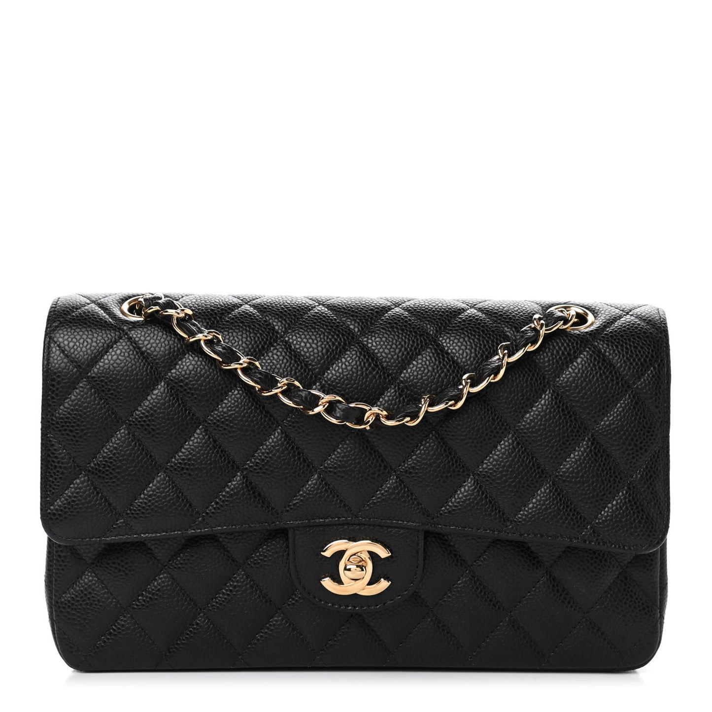Caviar Quilted Medium Double Flap Black