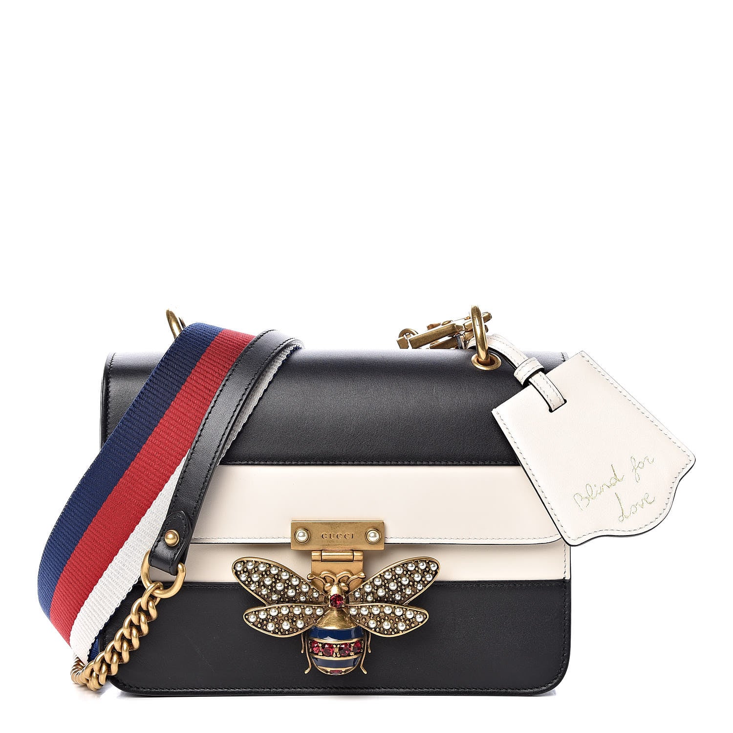 Gucci Calfskin Sylvie Web Queen Margaret Shoulder Bag Mystic White Black 1 of 11