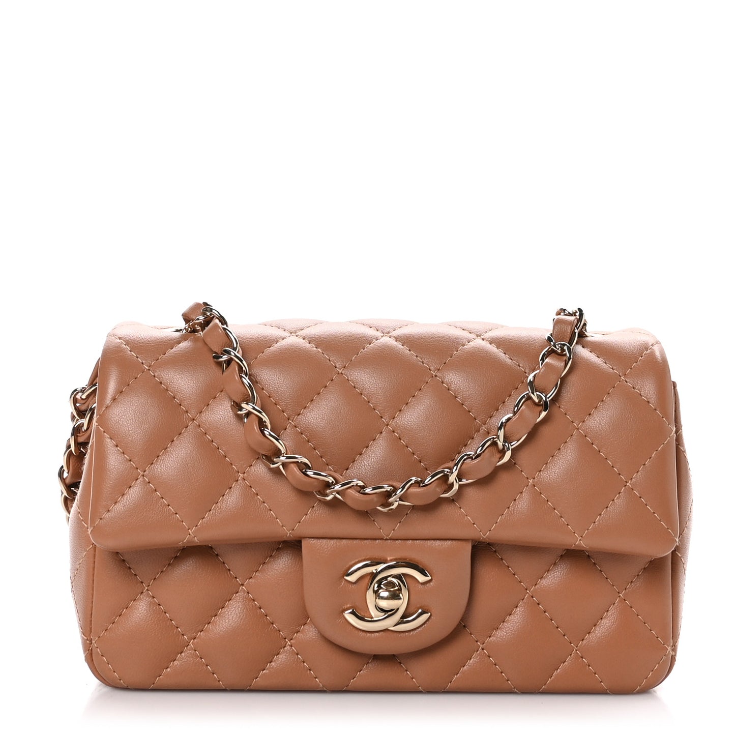 Lambskin Quilted Mini Rectangular Flap Brown
