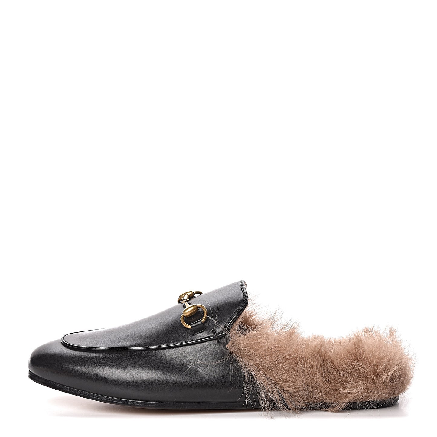 Calfskin Fur Womens Princetown Slippers 37.5 Black