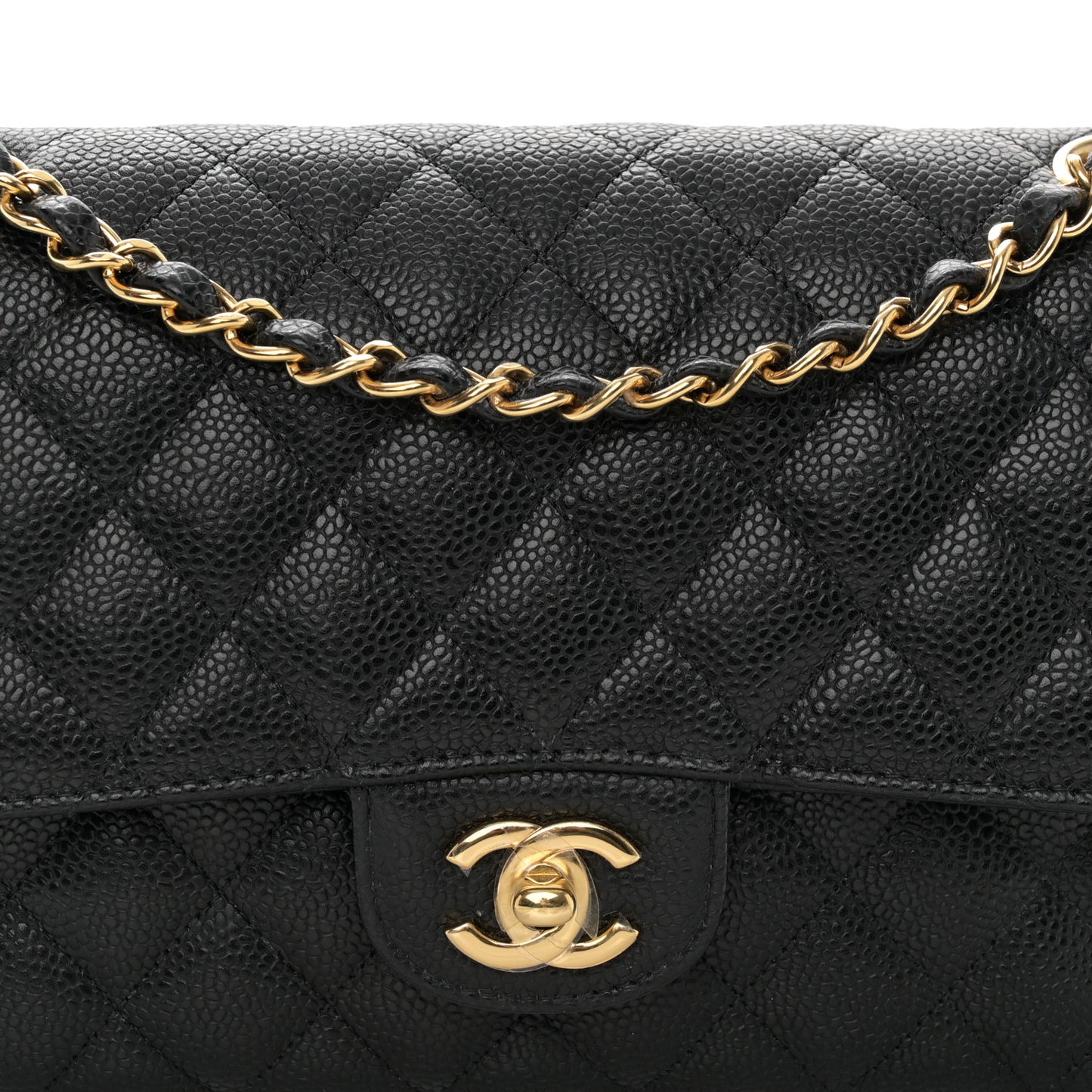 Caviar Quilted Medium Double Flap Black