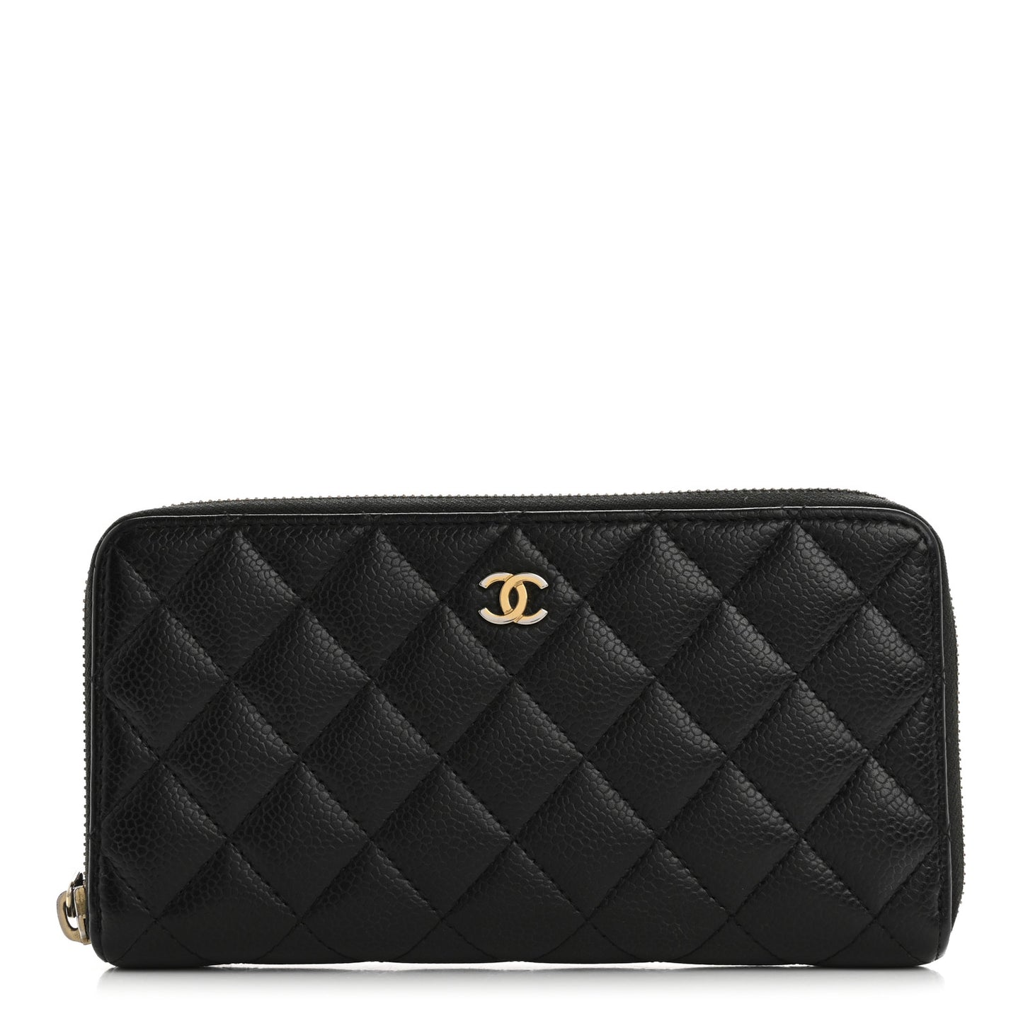 Caviar Quilted Large Gusset Zip Around Wallet Black
