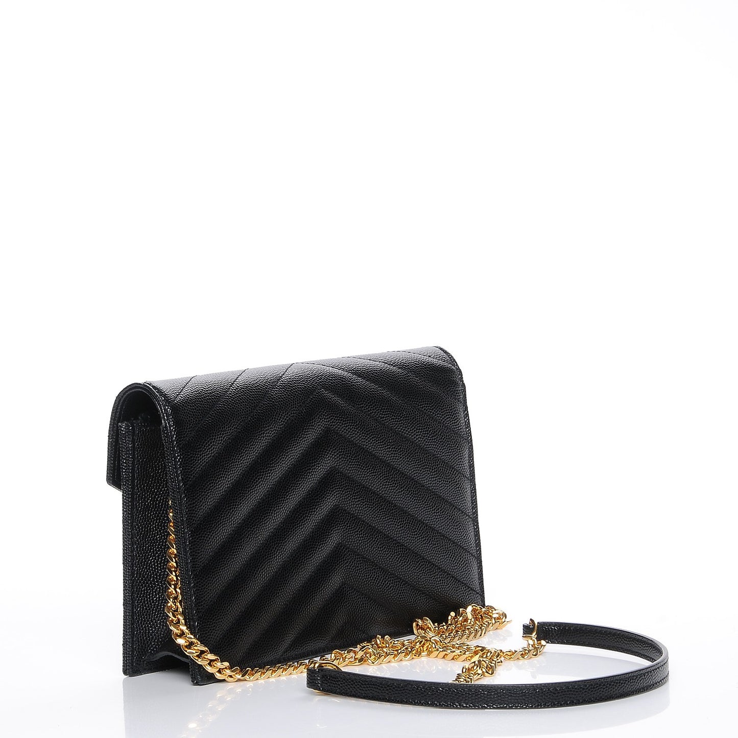 Grain De Poudre Matelasse Chevron Monogram Envelope Chain Wallet Black