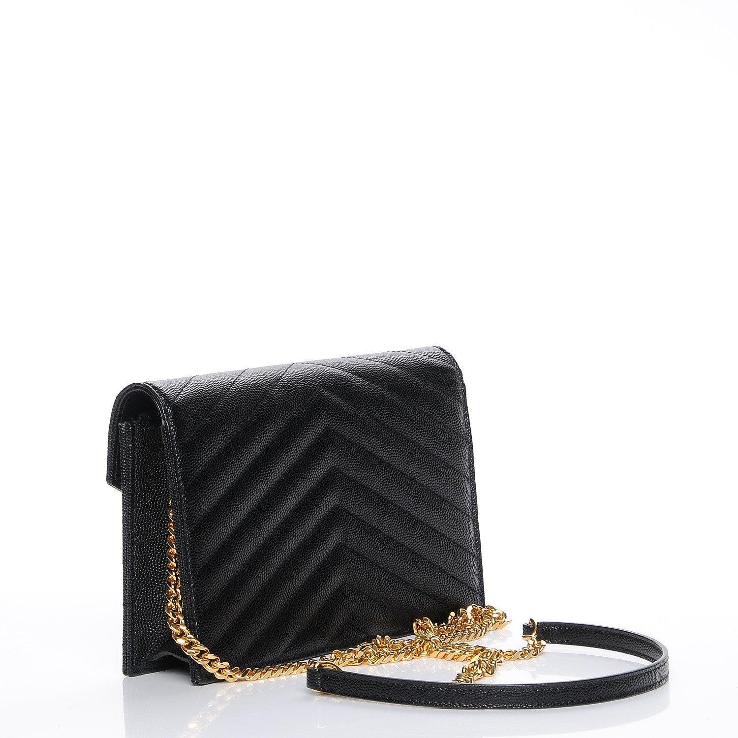Saint Laurent Grain De Poudre Matelasse Chevron Monogram Envelope Chain Wallet Black 3 of 8