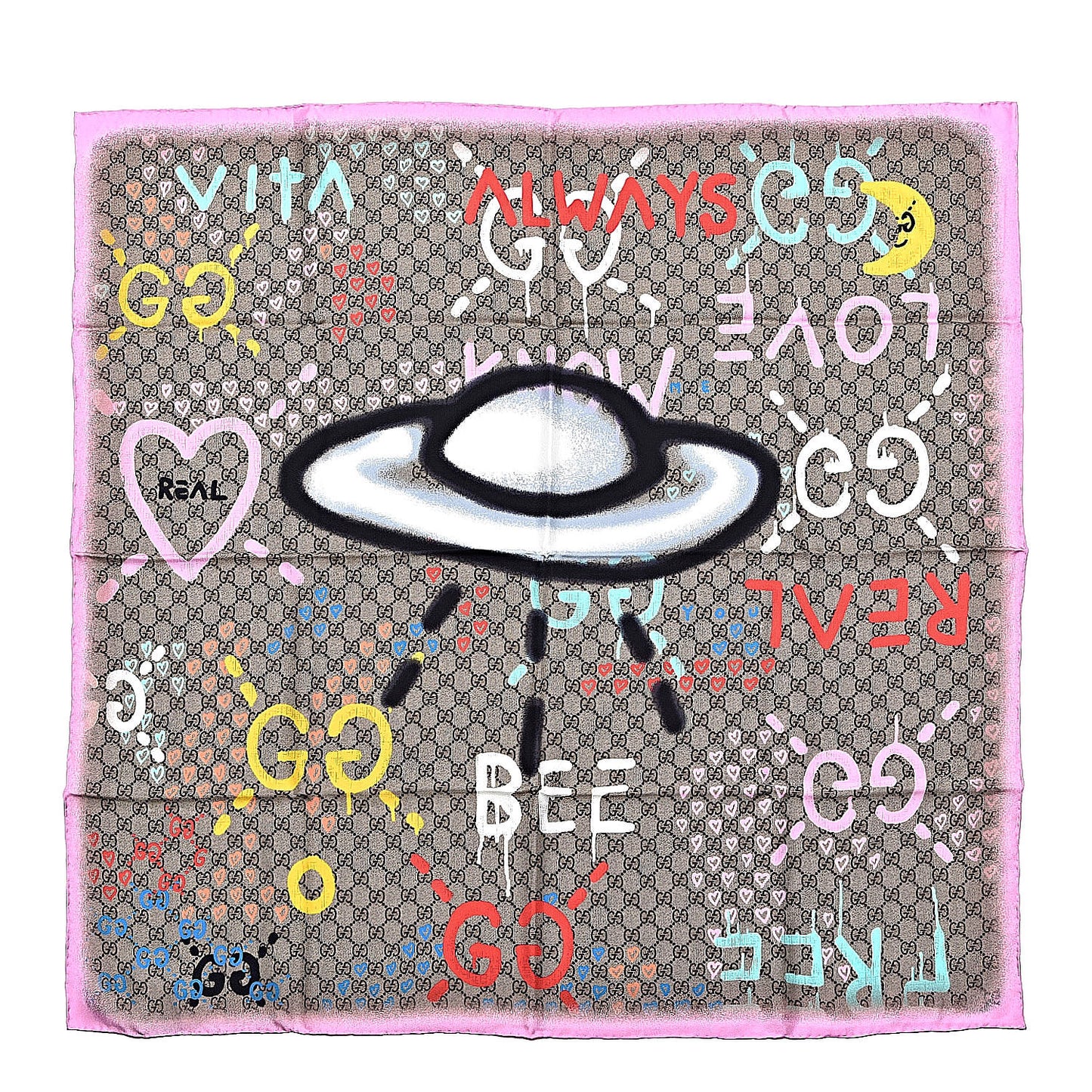 Silk Twill GG Monogram Real GG UFO Square Scarf Multicolor