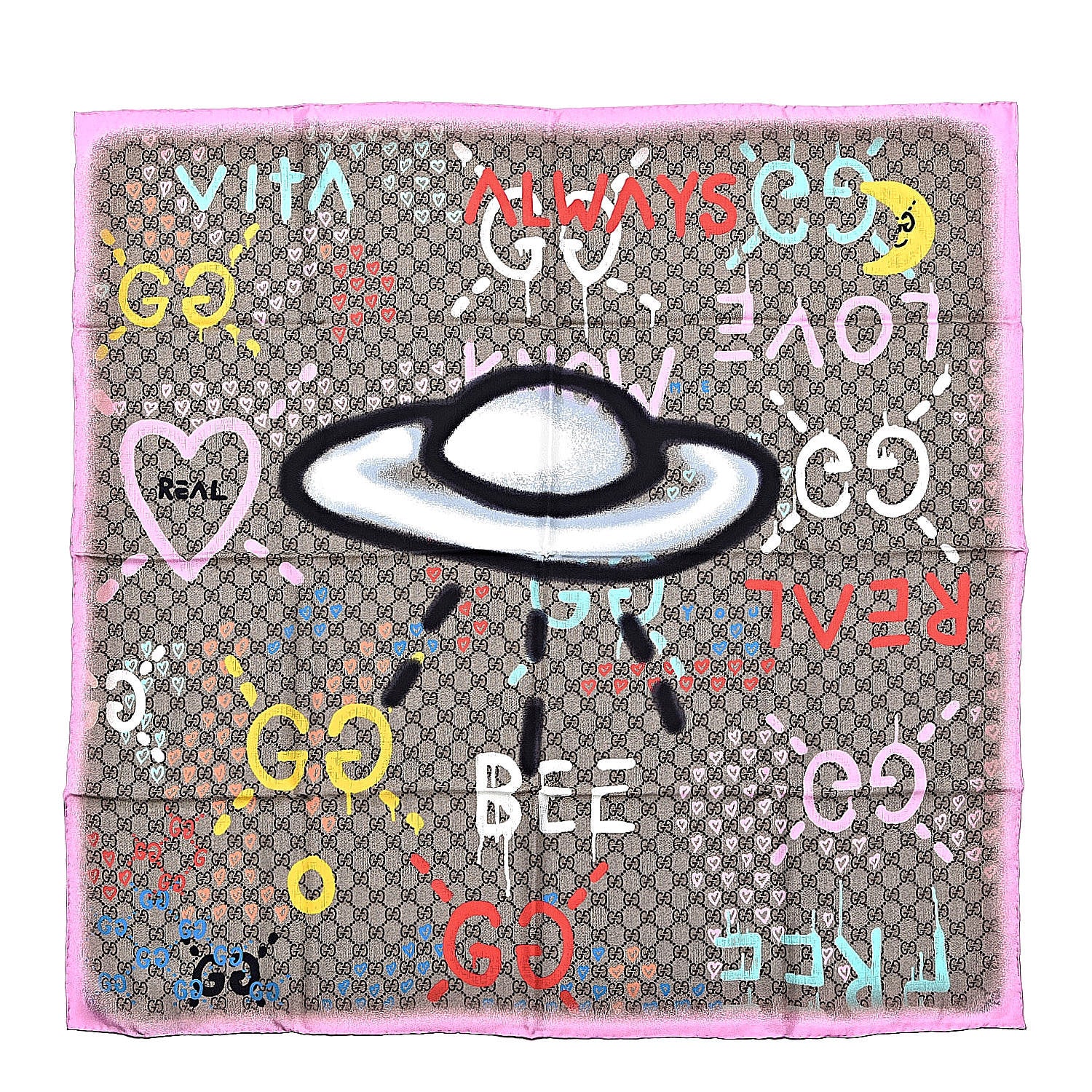 Gucci Silk Twill GG Monogram Real GG UFO Square Scarf Multicolor 1 of 4
