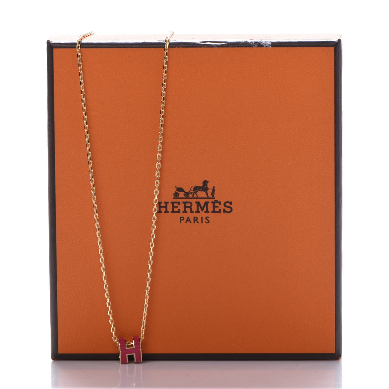 Hermes Lacquered Gold Mini Pop H Pendant Necklace Rose Extreme 7 of 7