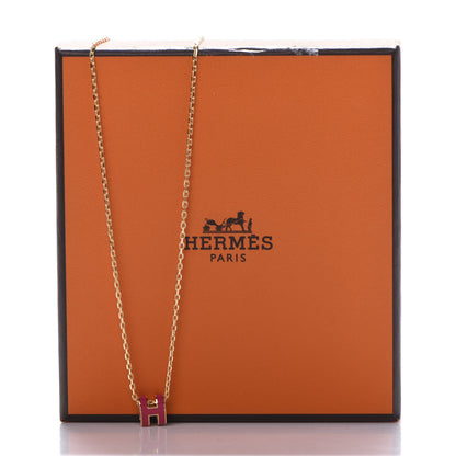 Hermes Lacquered Gold Mini Pop H Pendant Necklace Rose Extreme 7 of 7