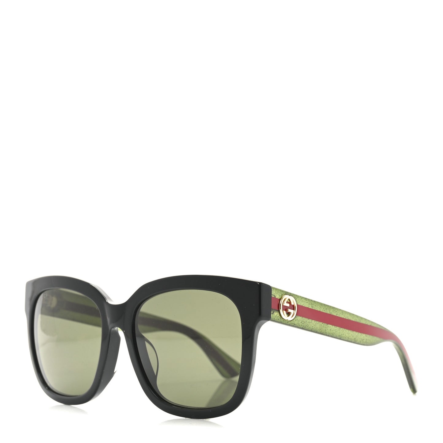 Acetate Square Frame Web Glitter Sunglasses GG0034S Black Green