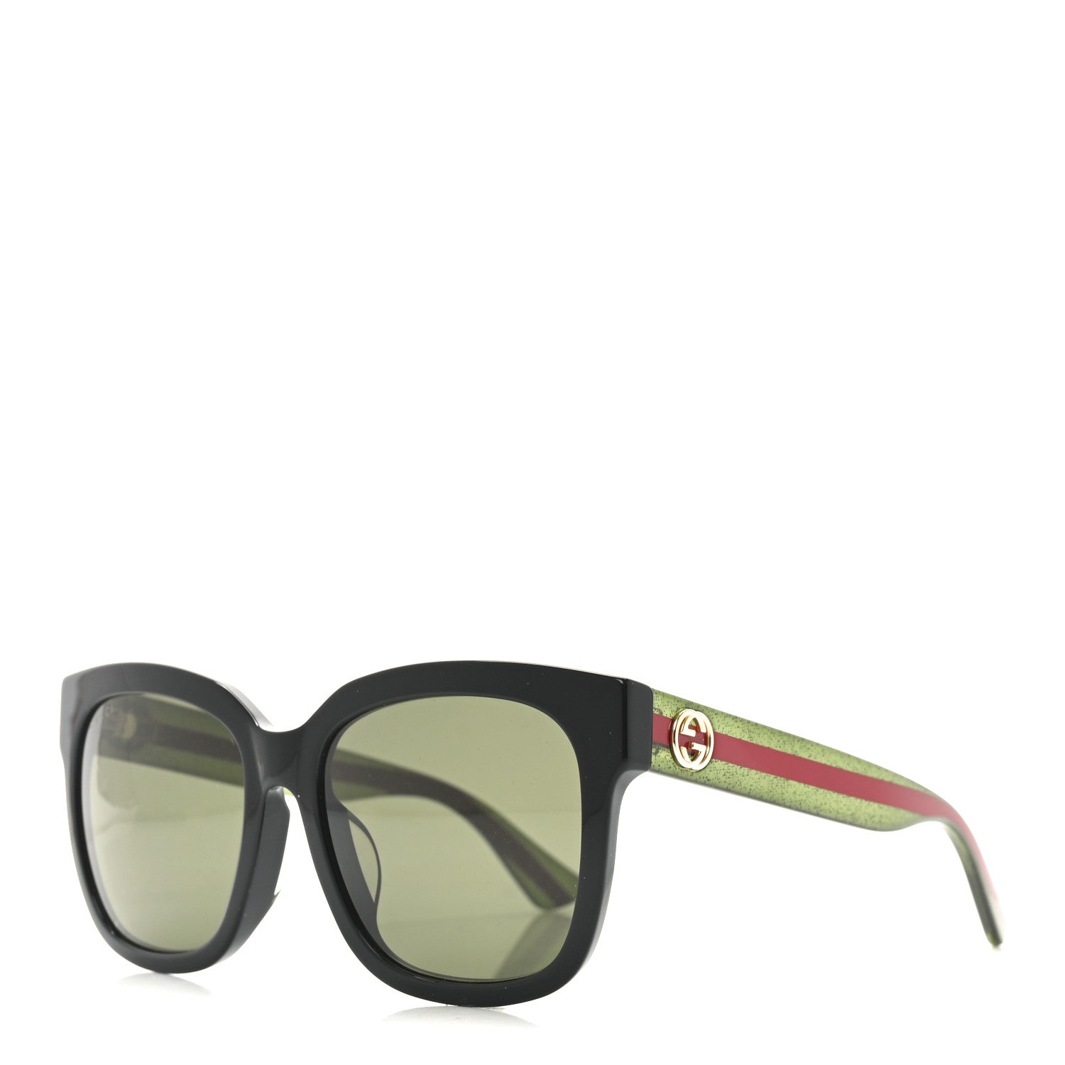 Gucci Acetate Square Frame Web Glitter Sunglasses GG0034S Black Green 1 of 7