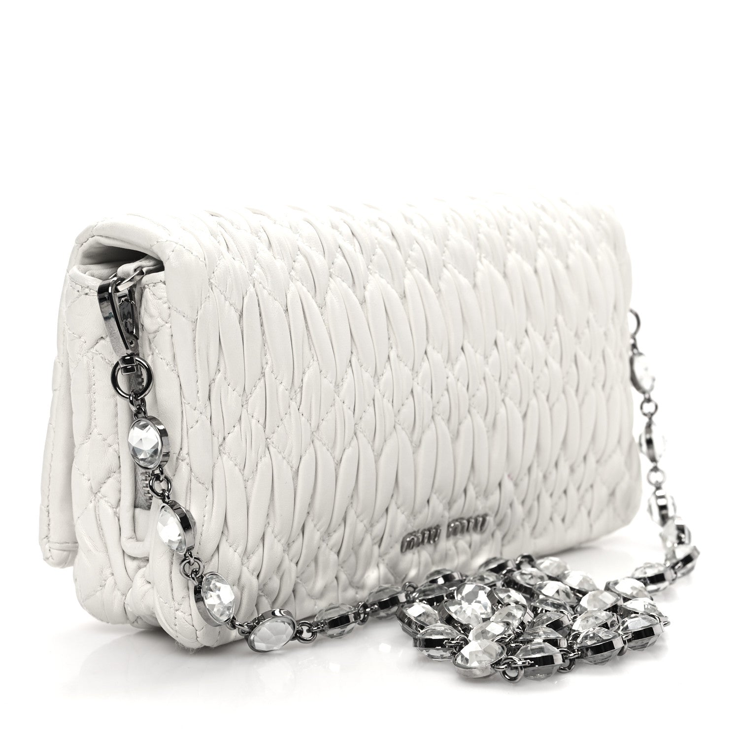 Miu Miu Nappa Matelasse Crystal Flap Clutch White 3 of 11