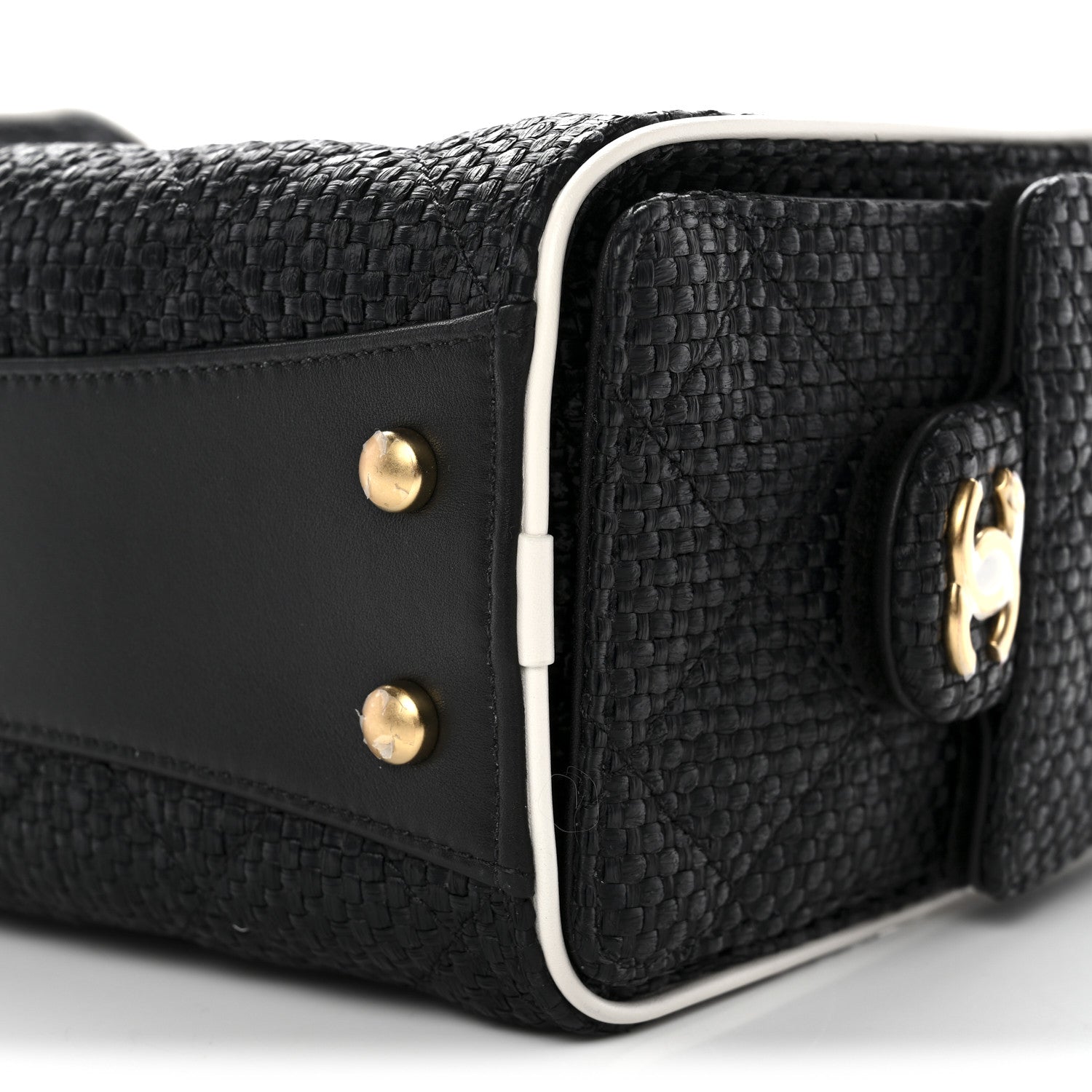 Chanel Braided Raffia Calfskin Quilted Mini Chanel 25 Handbag Black White 10 of 11