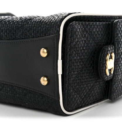 Chanel Braided Raffia Calfskin Quilted Mini Chanel 25 Handbag Black White 10 of 11