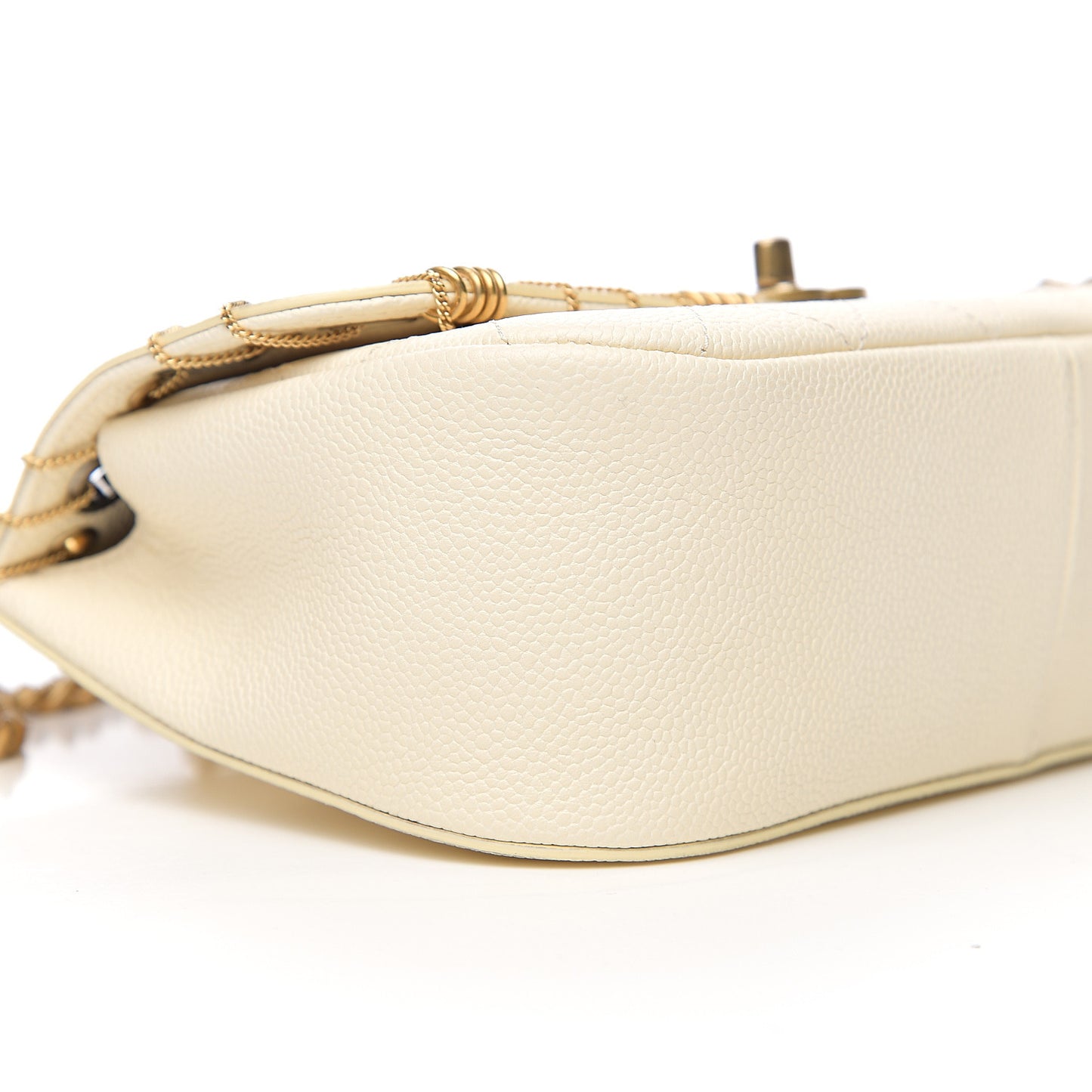 Caviar Quilted Grommet Embellished Small Piercing Chic Flap Bag Ivory