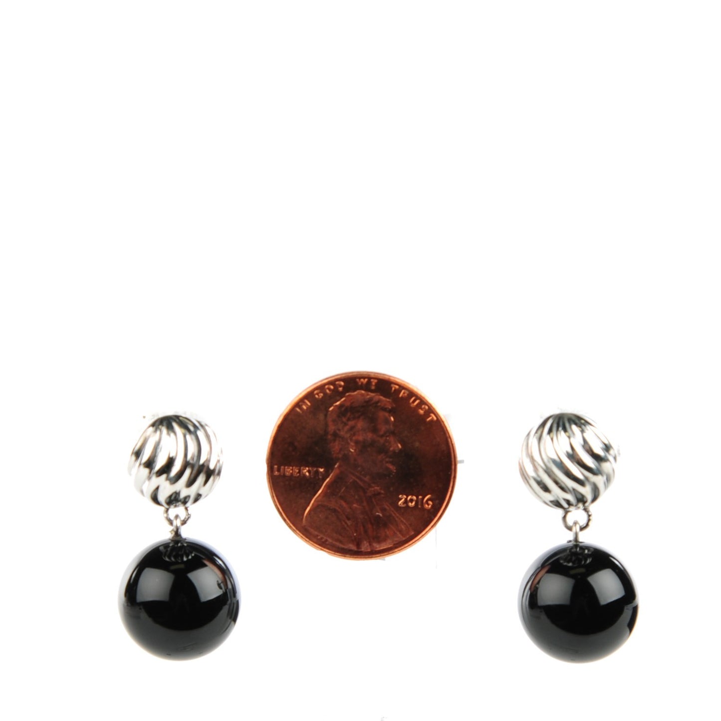 Sterling Silver Black Onyx 12mm Elements Drop Earrings