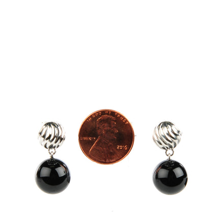 David Yurman Sterling Silver Black Onyx 12mm Elements Drop Earrings 2 of 4