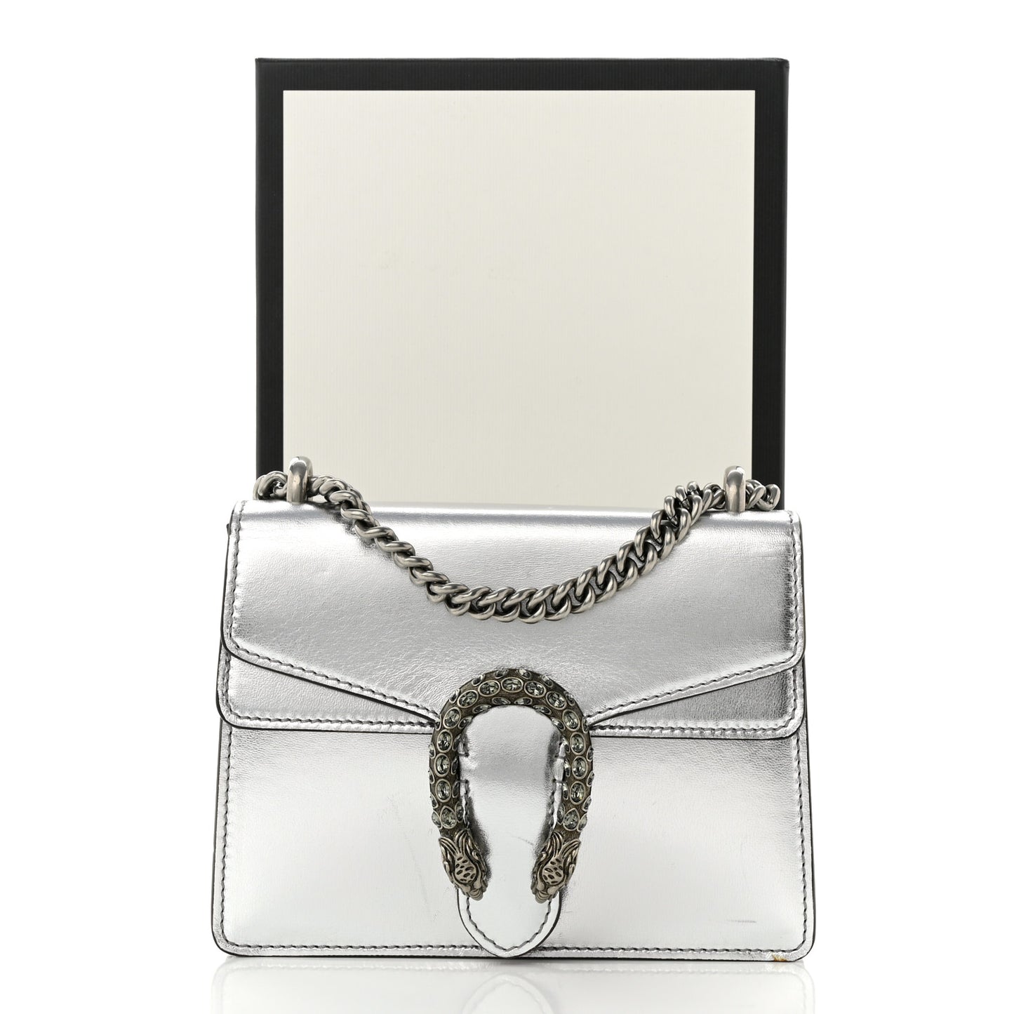 Metallic Calfskin Crystal Mini Dionysus Shoulder Bag Silver