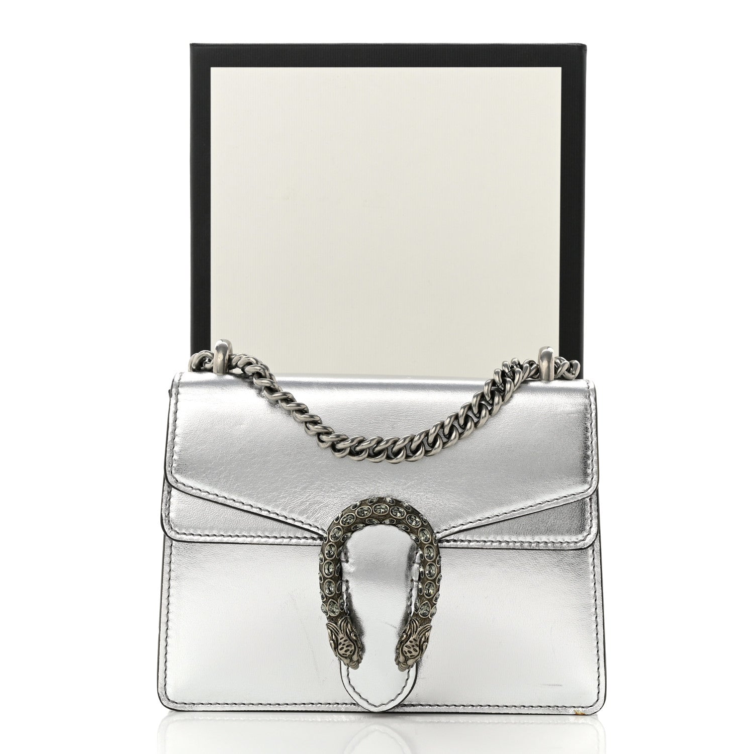 Gucci Metallic Calfskin Crystal Mini Dionysus Shoulder Bag Silver 13 of 13