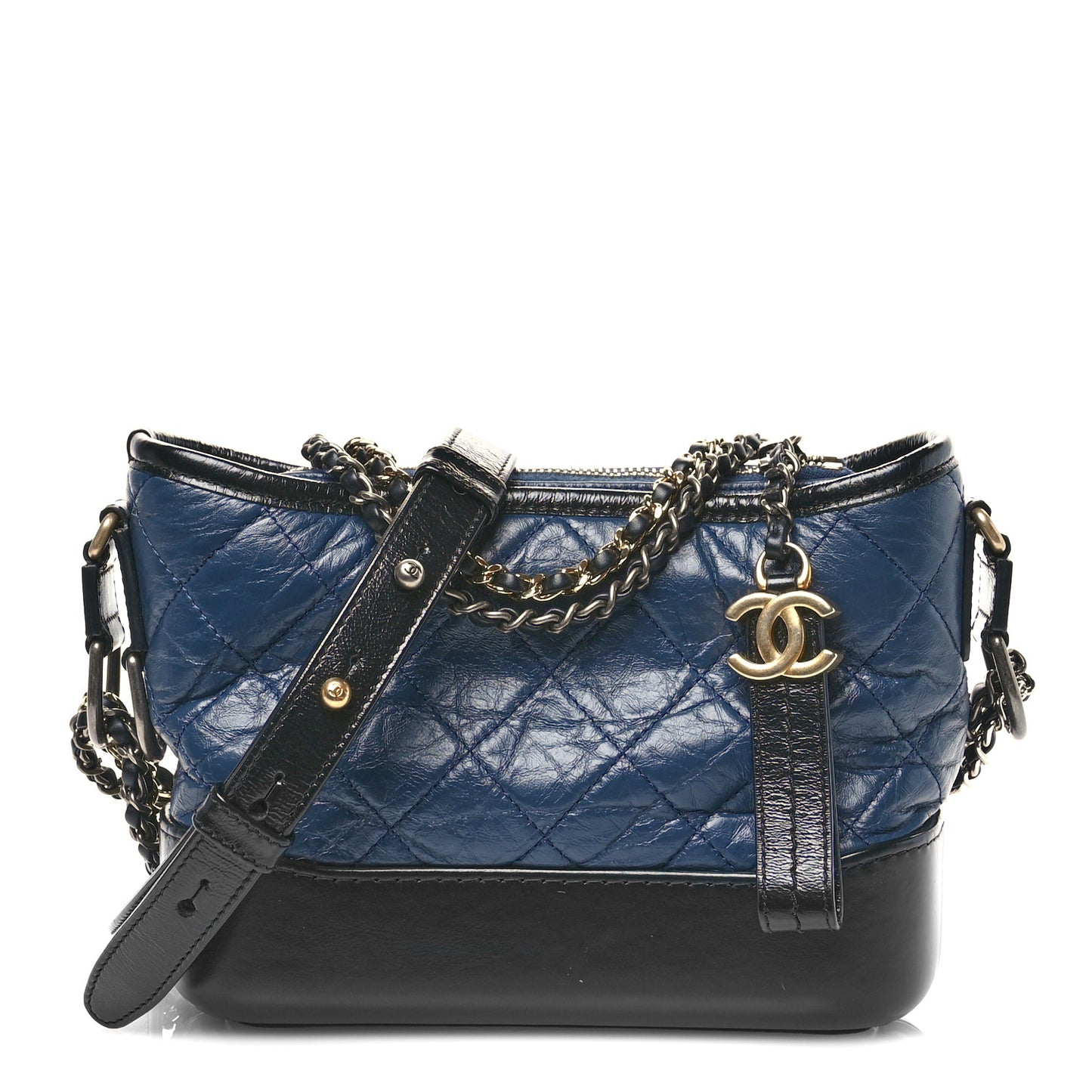 Aged Calfskin Quilted Small Gabrielle Hobo Navy Black