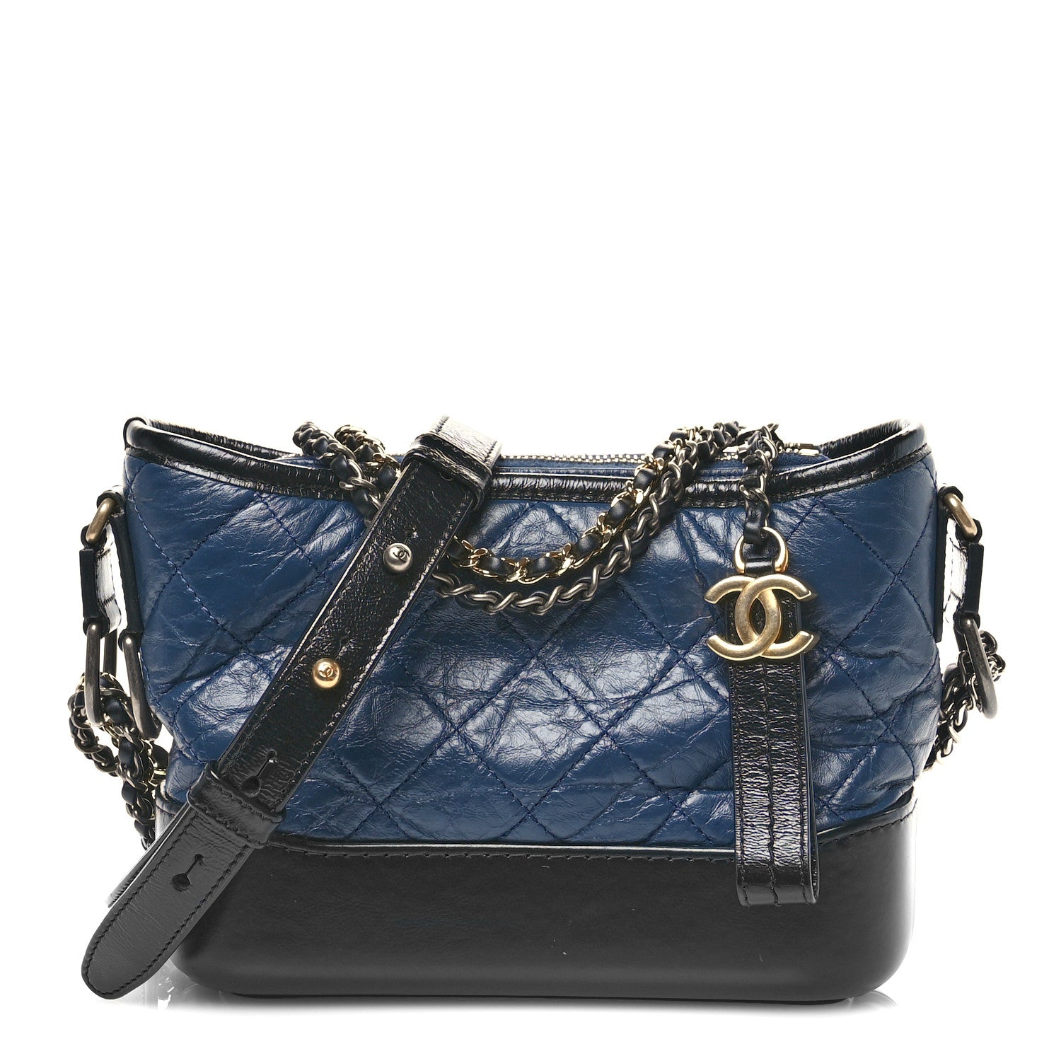 Chanel Aged Calfskin Quilted Small Gabrielle Hobo Navy Black 1 of 10