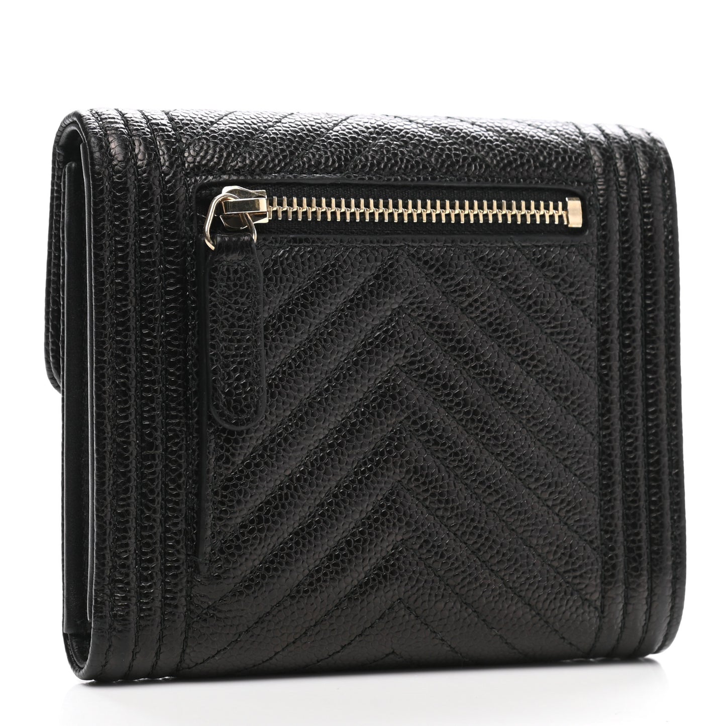 Caviar Chevron Quilted Boy Compact Wallet Black