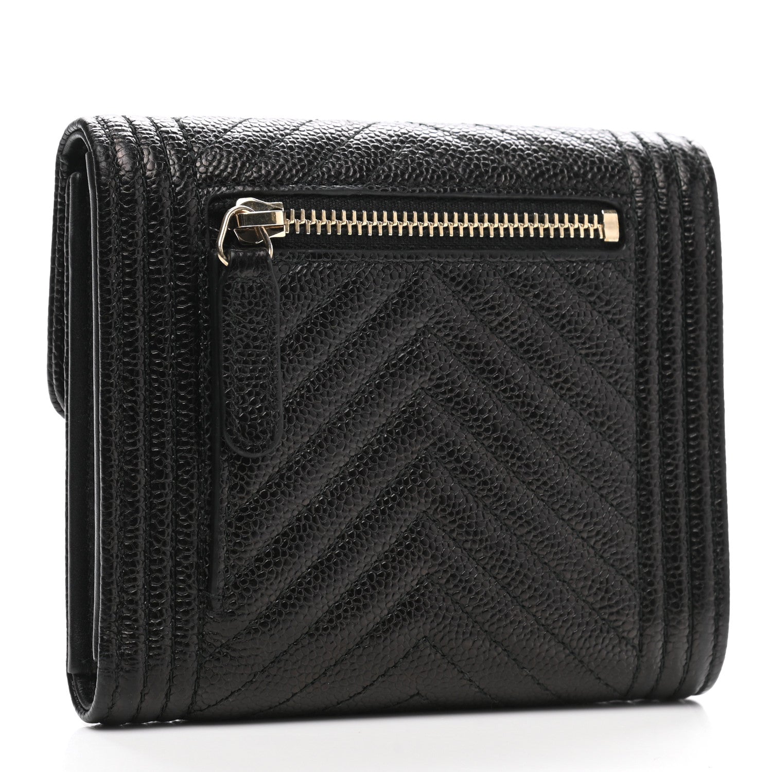 Chanel Caviar Chevron Quilted Boy Compact Wallet Black 3 of 9