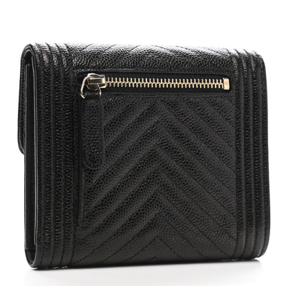 Chanel Caviar Chevron Quilted Boy Compact Wallet Black 3 of 9